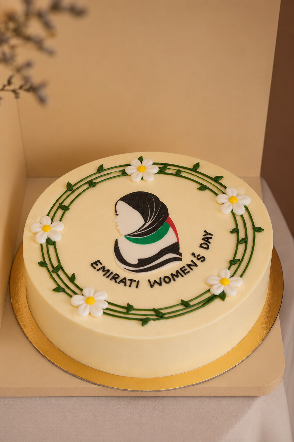 Emirati Women’s Day Floral Cake & Flower Arrangement