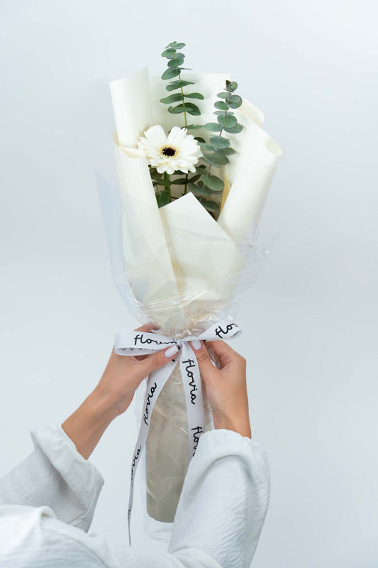 Elegant White Gerbera Hand Bouquet