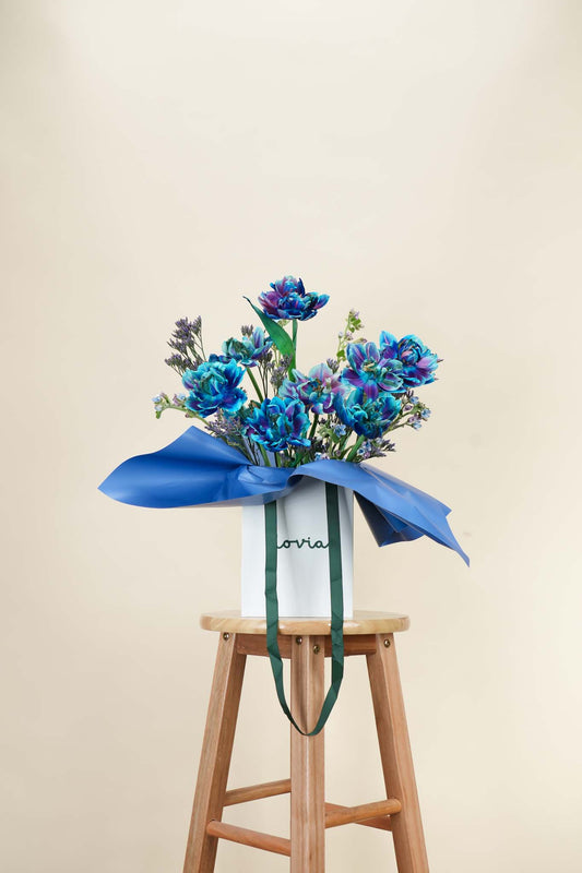 Midnight Azure Bloom Bag Arrangement