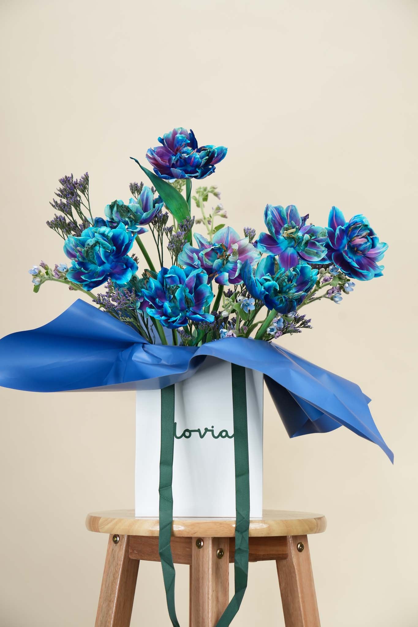 Midnight Azure Bloom Bag Arrangement