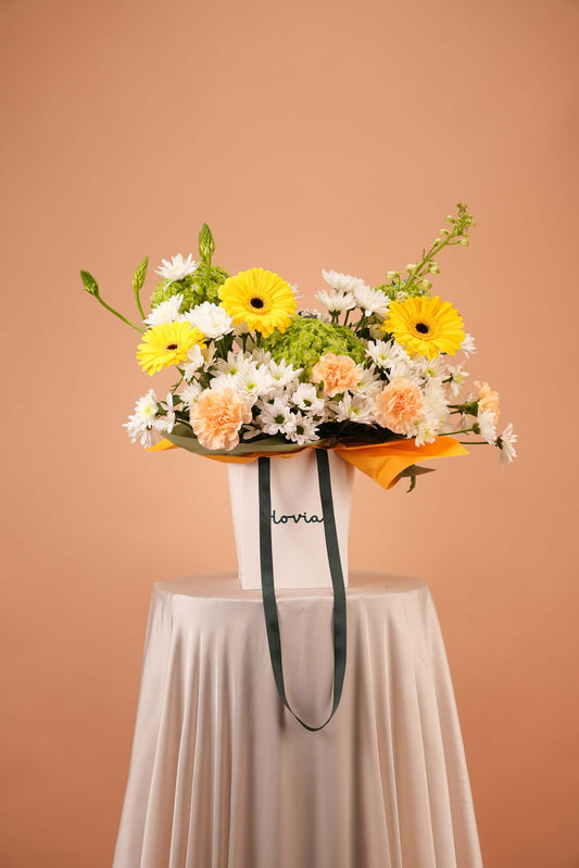 Citrus Bloom - Yellow & White Flower Bag Arrangement